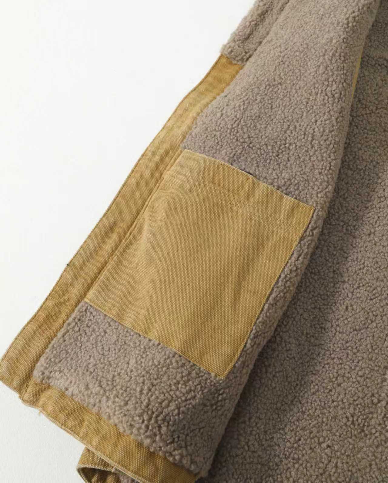 V33 Canvas Workwear Warm Vest, Sheepskin Fleece, Simple Loose-fitting Jacket