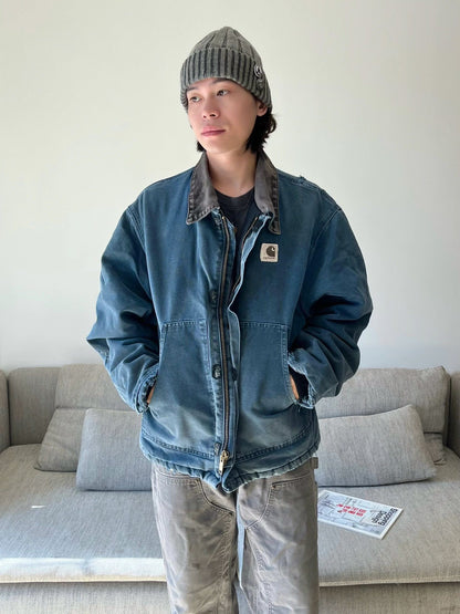 J22 Retro Thickened Cotton-padded Canvas Jacket, Loose Washed Collar Coat