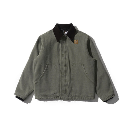 J22 Retro Thickened Cotton-padded Canvas Jacket, Loose Washed Collar Coat