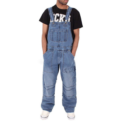 Jeans de jeans de uma peça de uma peça de várias bolsos soltos de cor casual de cor solida
