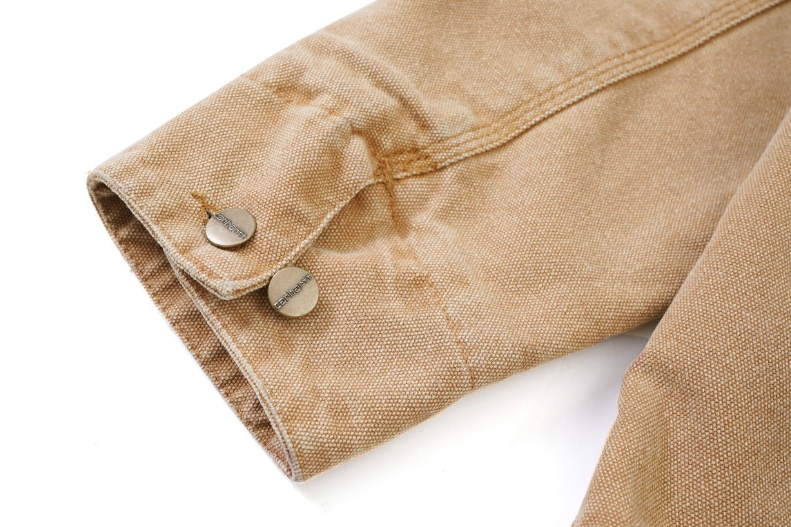 STU Collaboration Multi-Pocket Canvas Jacket Michigan Workwear Collared Jacket Loose Felt Lining