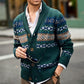 Green Knit Jacquard Weave Warm Men Sweater Cardigan