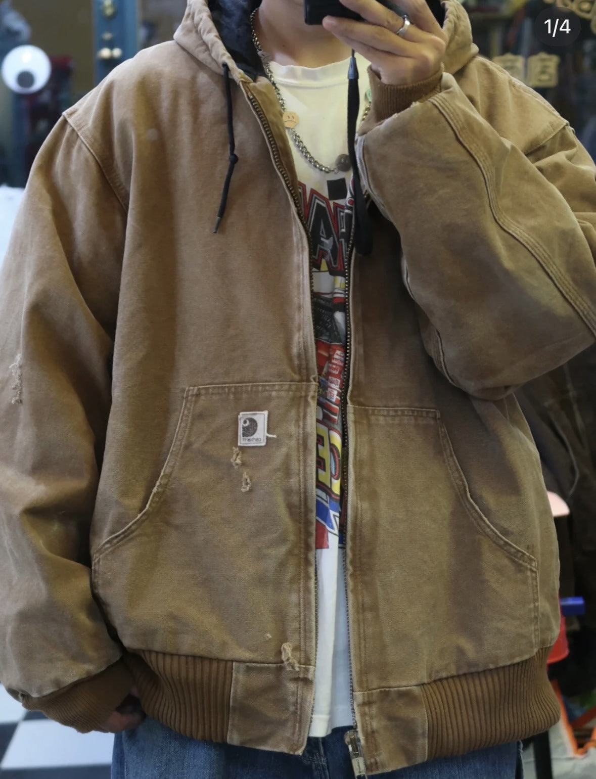 Vintage J130 washed distressed hooded zip-up jacket/padded coat