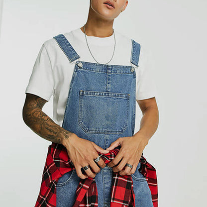 Light Blue Denim Big Pockets Men's Overalls Workwear