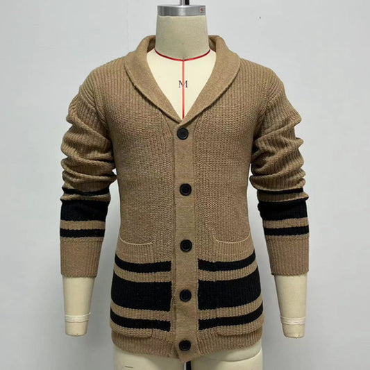 Lapel Ticken Khaki Knit Warm Men Sweater Coat