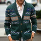 Green Knit Jacquard Weave Warm Men Sweater Cardigan