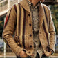 Knit Long Sleeve Stripe Split Joint Warm Men Sweater Coat