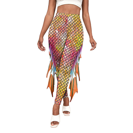 Wearing Hip Lifting Slim Digital Mermaid Printed Underpants Leggings