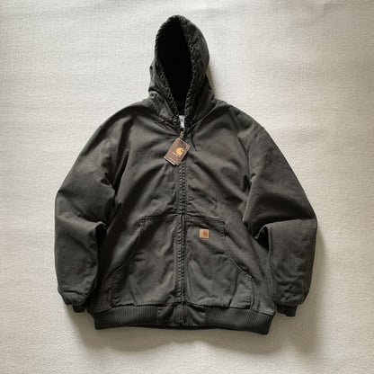 Vintage J130 washed distressed hooded zip-up jacket/padded coat