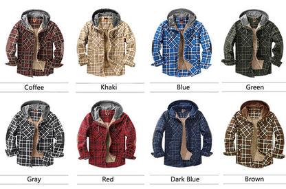 قميص منقوش سميك مع سترات منقوشة بغطاء للرأس من الصوف للاستخدام الخارجي