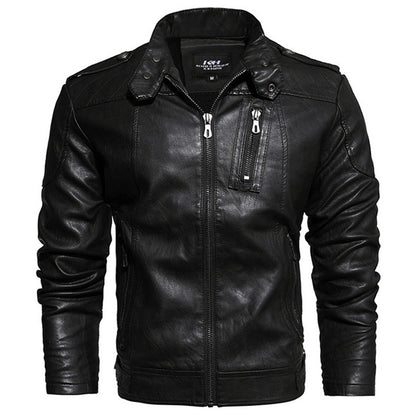 Fashion Motorcycle Stand Collar Thicken Men's Leather Jacket