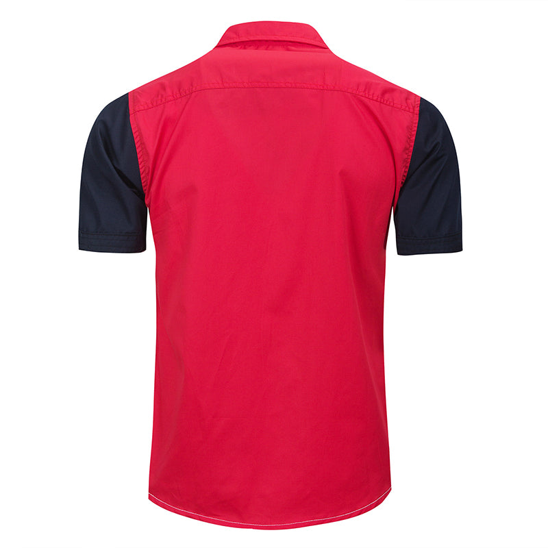 Red Split Joint Slim Fashion Short Sleeve Men Shirt