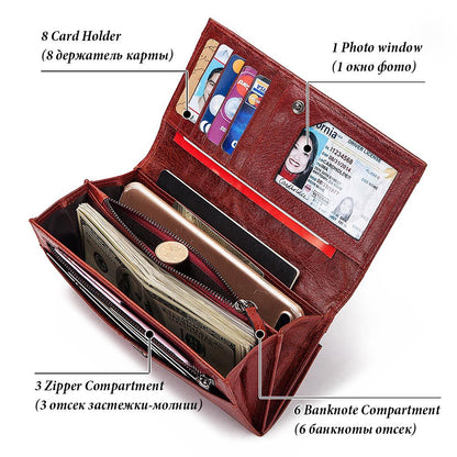 Cartões de bolsa de moeda com zíper de couro RFID ID ID Women's Wallet