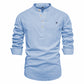 Causal Solid Color Embroidered Cotton and Linen Men Shirt