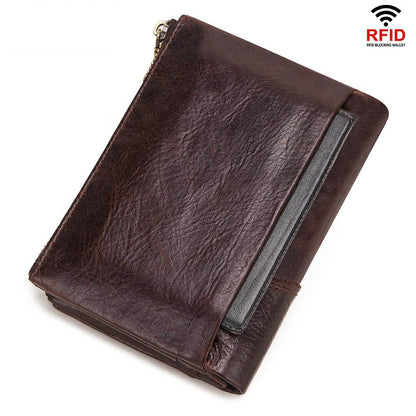 Primera capa COWHIDE RFID COOLO DOBLE COIN MONED MUNIA Men a los hombres