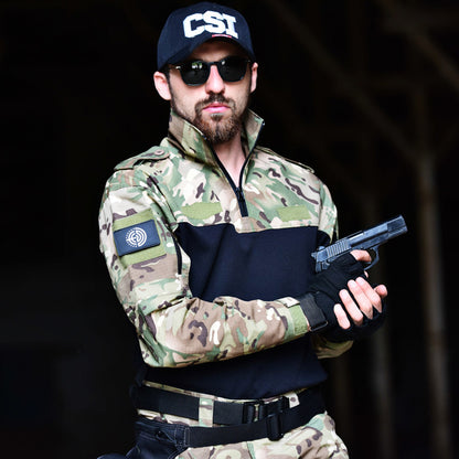 Stand Collar Split Joint Men's T-shirt