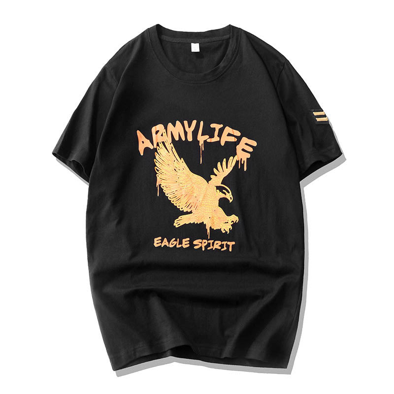 Eagle Printing Solid Color Loose Men's Cargo T-shirt