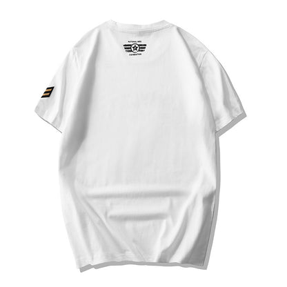 Impressão de águia cor sólida de camiseta de carga masculina solta