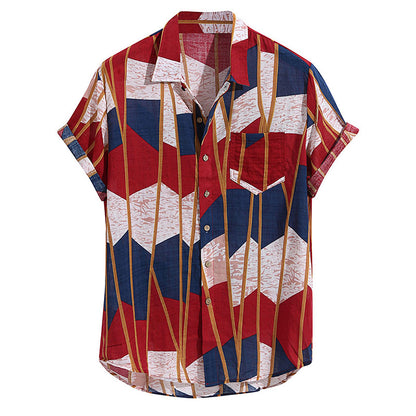 Casual Linen Printed Lapel Men's Shirt - KINGEOUS