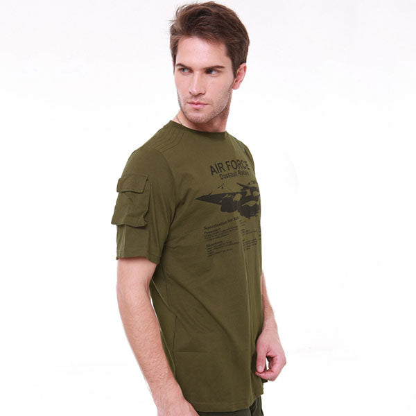 Aircraft Printed Round Neck Short Sleeve Men's T-shirt