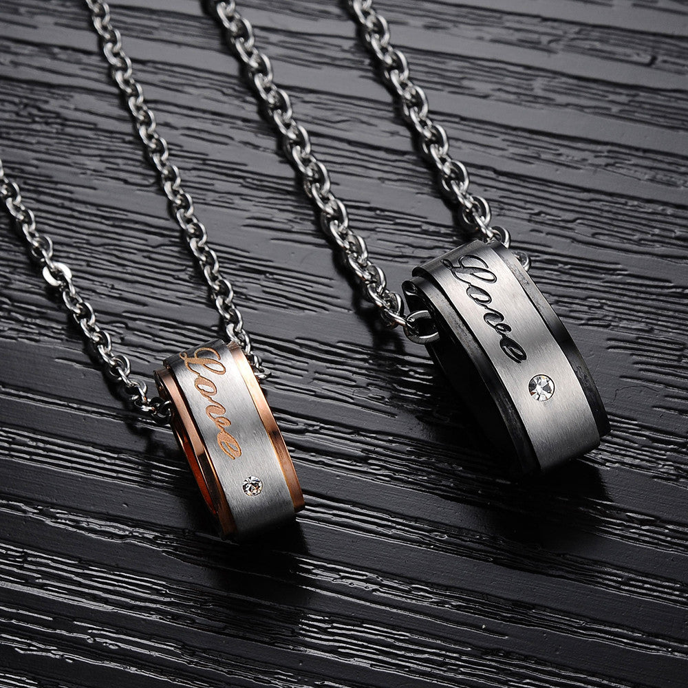 Love CZ Inlaid Plating Stainless Steel Couple Necklaces - KINGEOUS