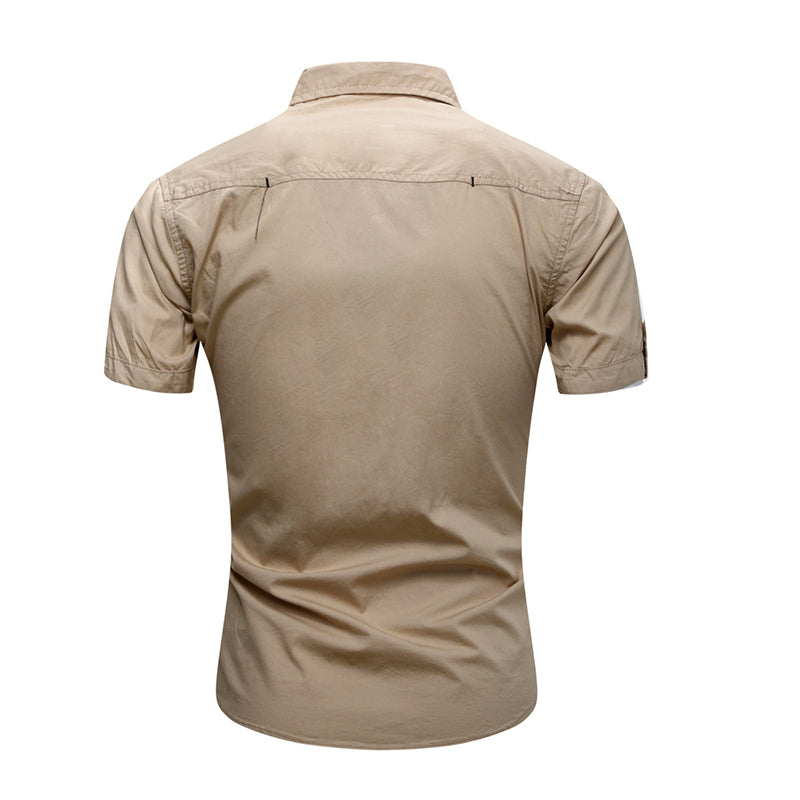 Military Fans Solid Color Cargo Short Sleeve Men Shirt