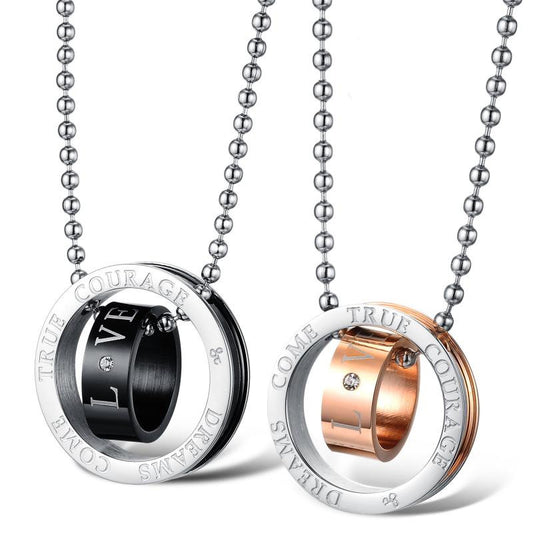 Love Double Rings Stainless Steel Couple Necklaces - KINGEOUS