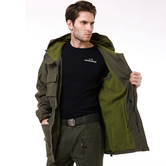 Military Style Long Section Thicken Fleece Men's Windbreaker