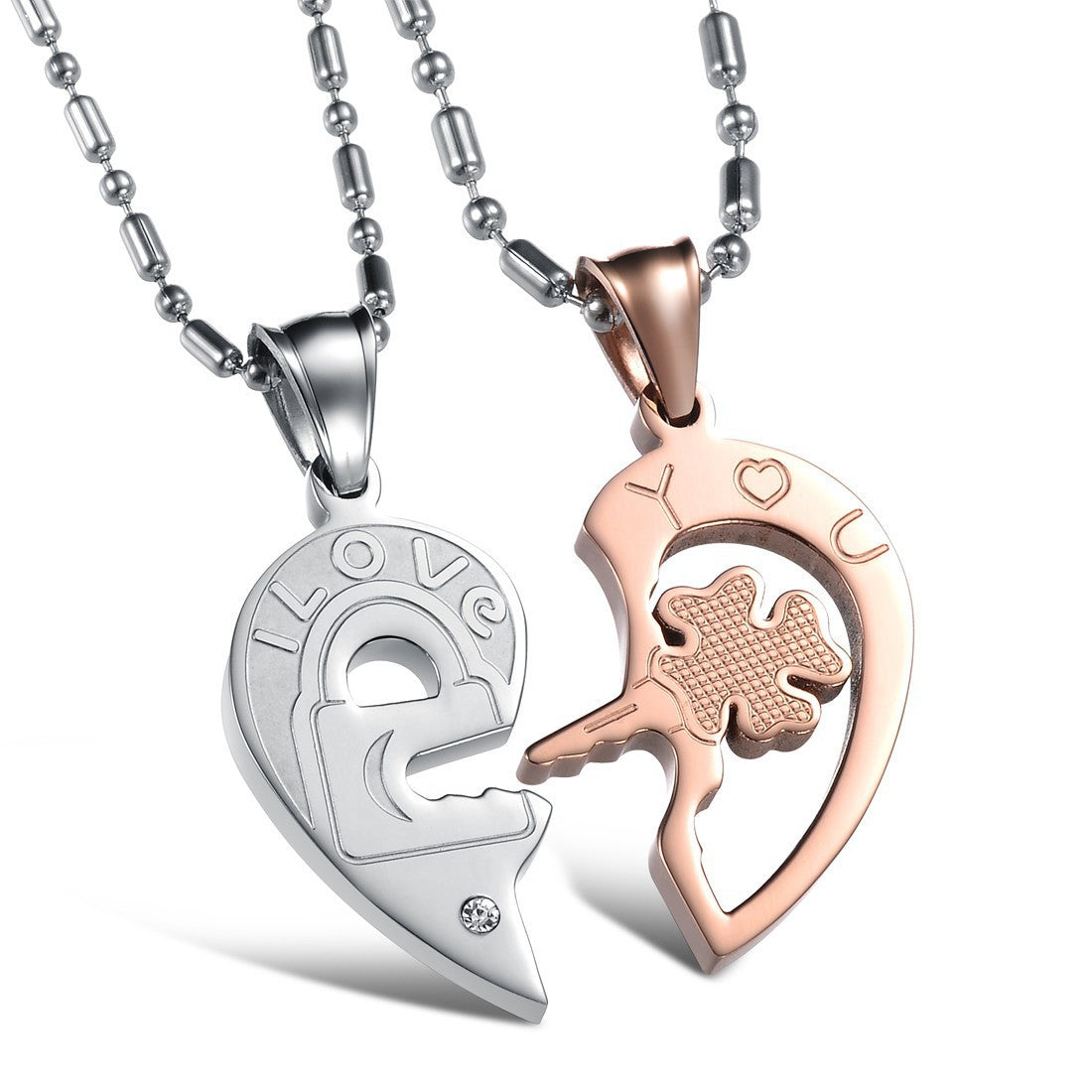 I Love You Lock and Key Heart Shape Couple Necklaces - KINGEOUS