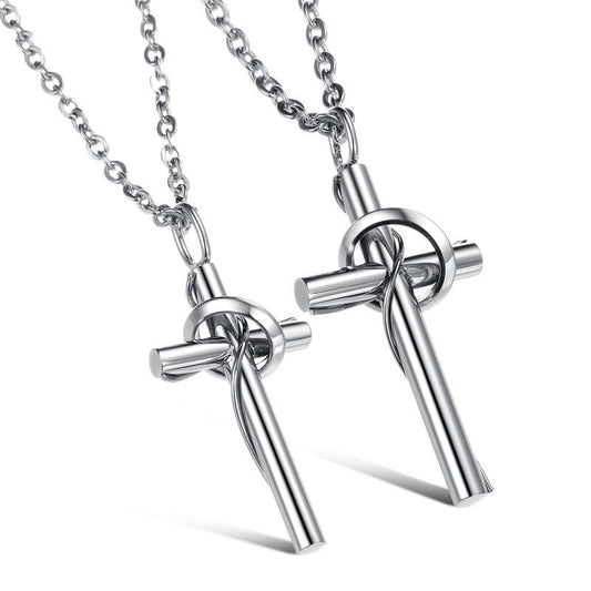 Simple Cross Shape Stainless Steel Couple Necklaces