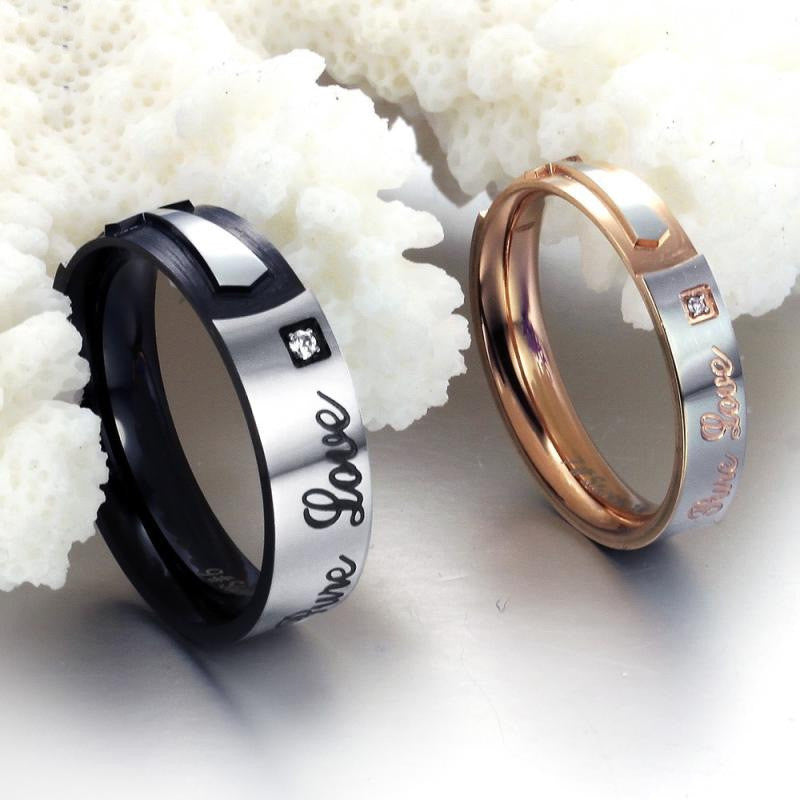 Cross Shape Love CZ Inlaid Stainless Steel Couple Rings - KINGEOUS