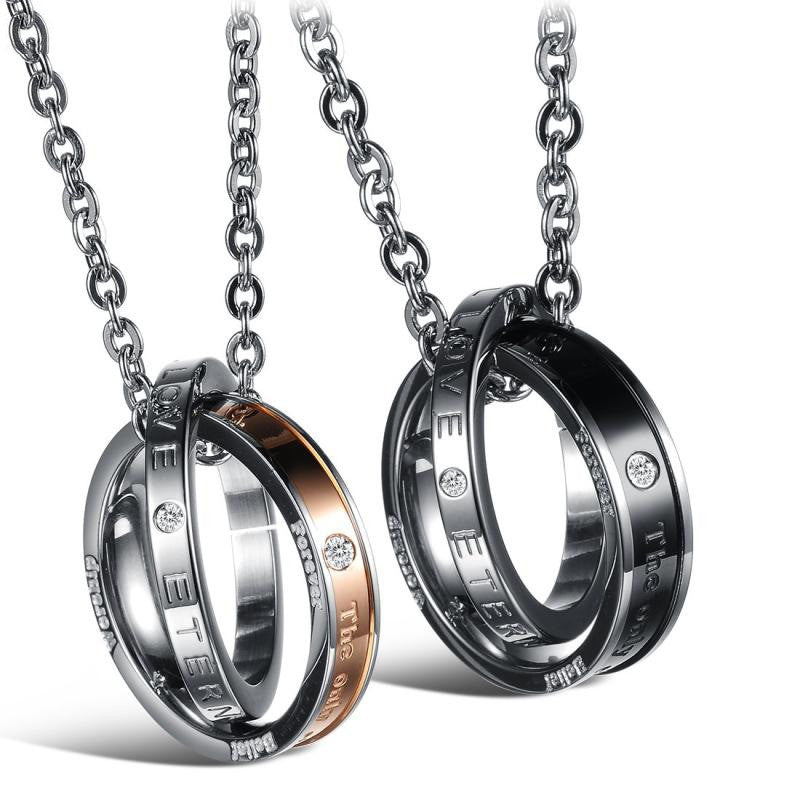 The Only Eternal Love Double Rings Couple Necklaces