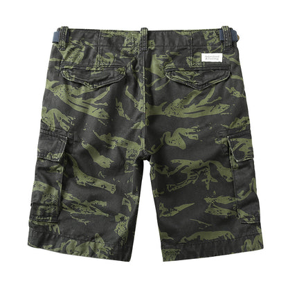 Camuflagem elástica de algodão casual shorts de carga masculina