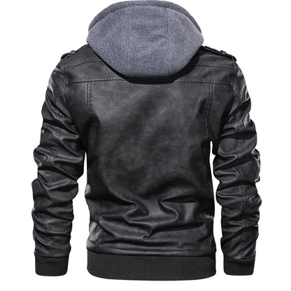 Casual Detachable Hooded PU Men Jacket - KINGEOUS