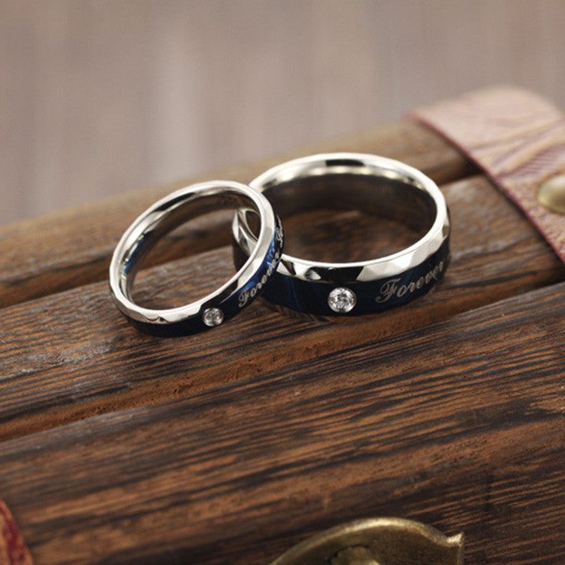 Forever Love CZ Inlaid Stainless Steel Couple Rings - KINGEOUS