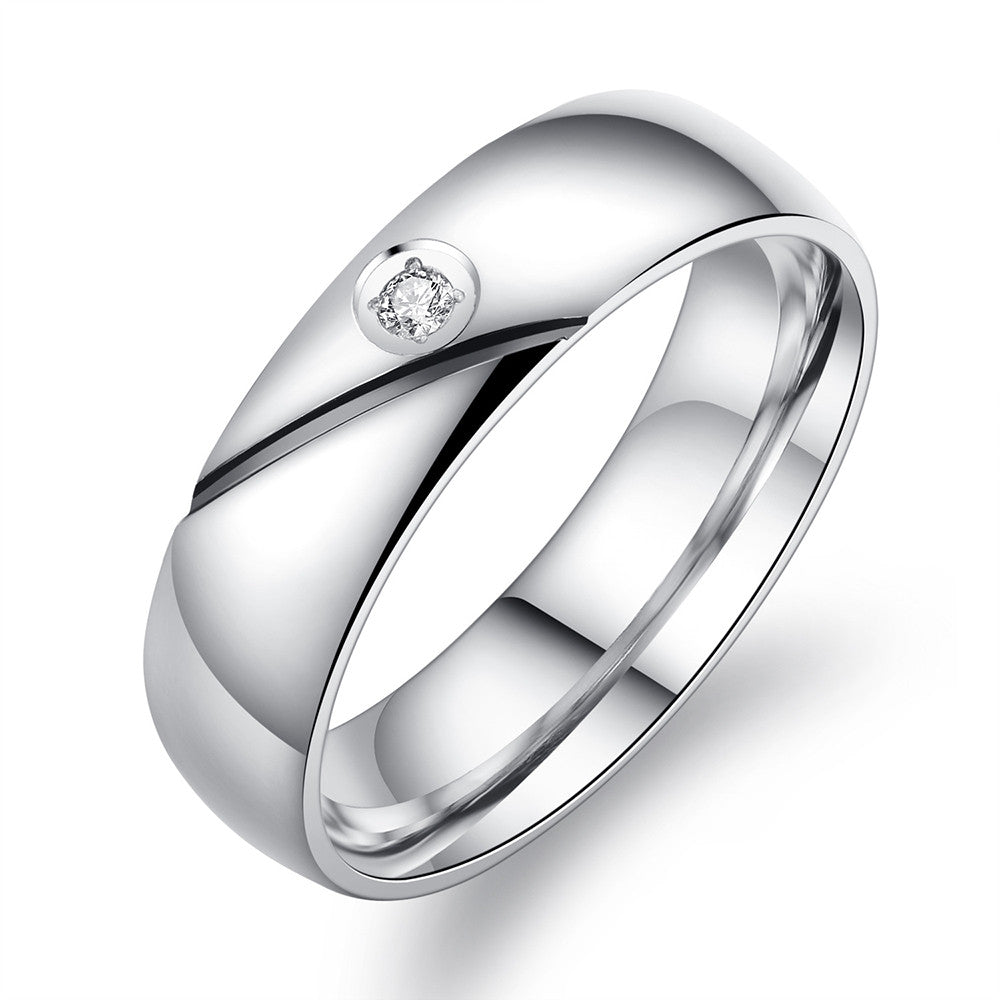 Simple Plating CZ Inlaid Stainless Steel Couple Rings