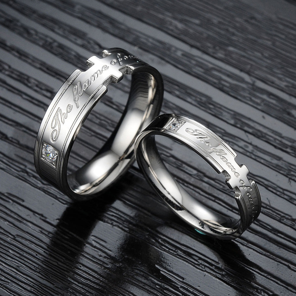 The Flame of Our CZ Inlaid Stainless Steel Couple Rings