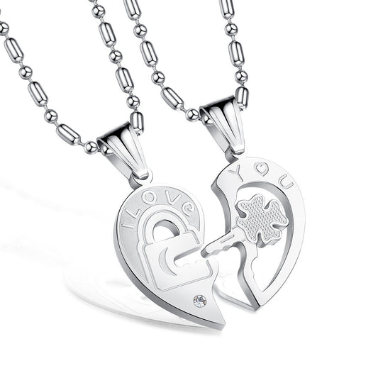 I Love You Lock and Key Heart Shape Couple Necklaces - KINGEOUS