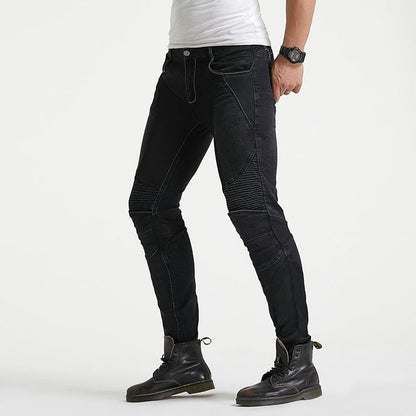 Racing Casual Slim-Fit Stretch Mesh costura calças masculinas