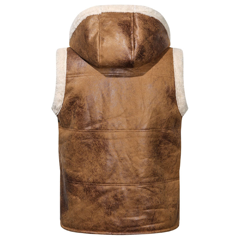 Men's Winter Casual Hooded Warm Jacket Lamb Fleece Vest