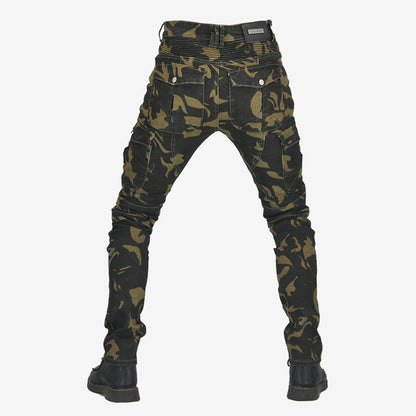 Pantalones para hombres de motocicleta de camuflaje al aire libre con rodillas