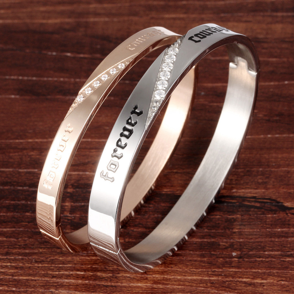 Forever Courage Printing CZ Inlaid Stainless Steel Couple Bracelets - KINGEOUS