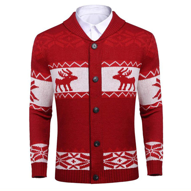 Christmas Jacquard Knit Button Cardigan Men Sweater