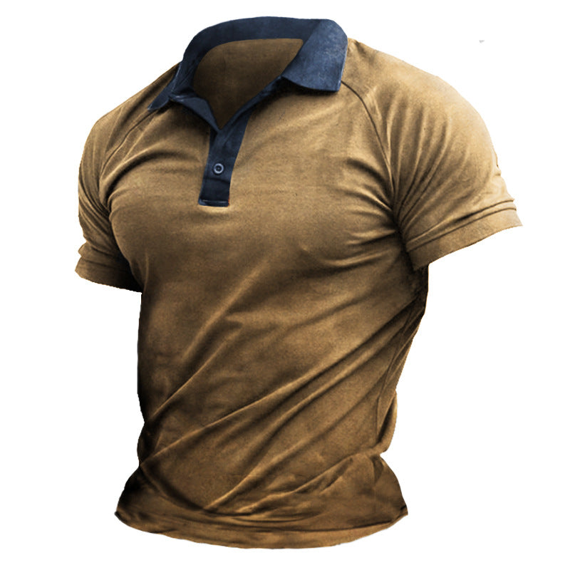 Casual Retro Slim Fit Lapel Solid Men's T-Shirts