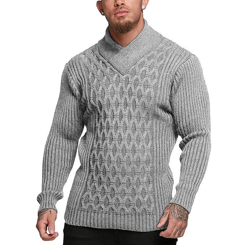 Men's Fitted Half Turtleneck Retro Crochet Sweater