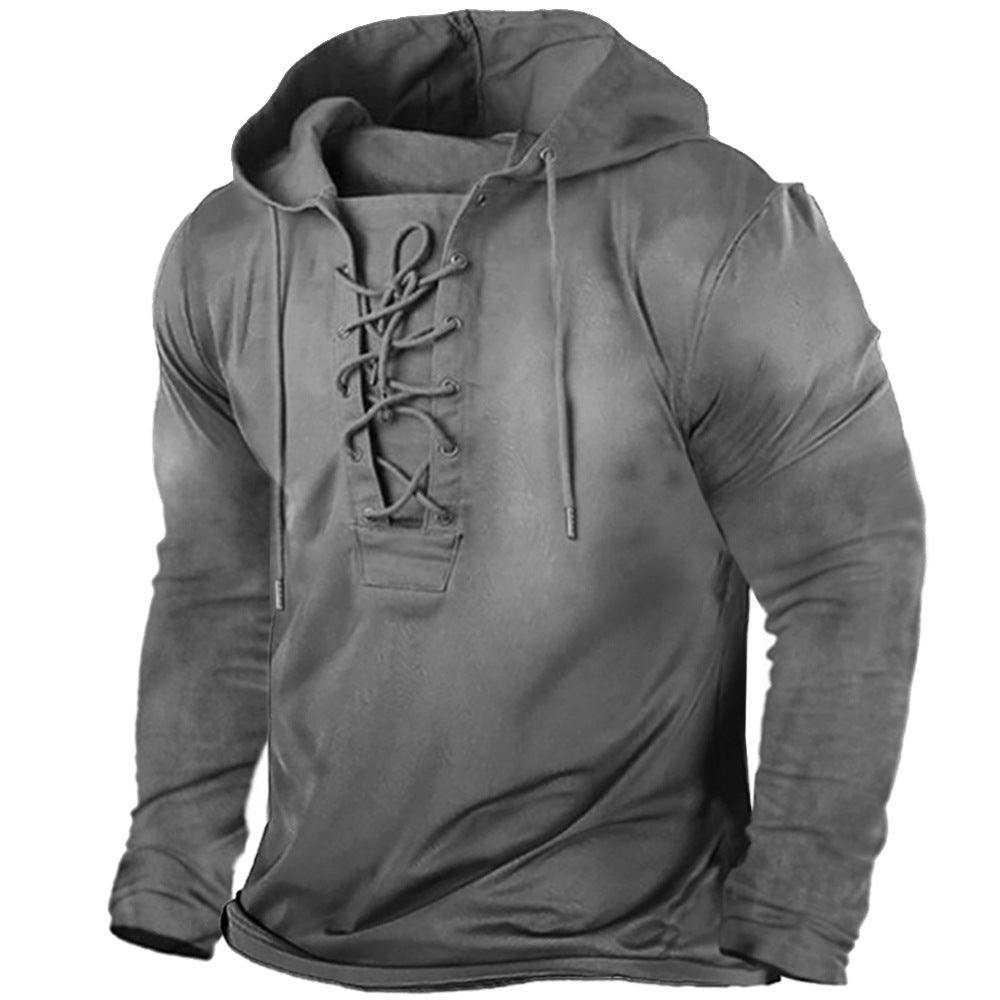 Casual Hooded Vintage Lace-Up Men's T-Shirt
