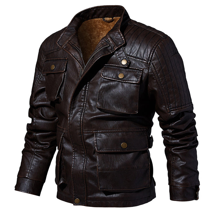 Casual Retro Multi-pocket Thick Men's Leather Jacket