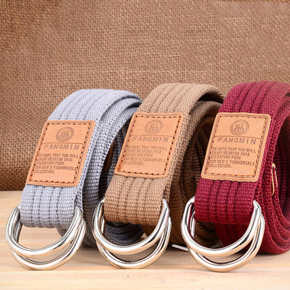 Casual Canvas Double Buckle Woven Belt - KINGEOUS