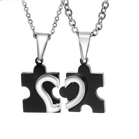Heart Jigsaw Pieces Shape Stainless Steel Couple Necklaces - KINGEOUS