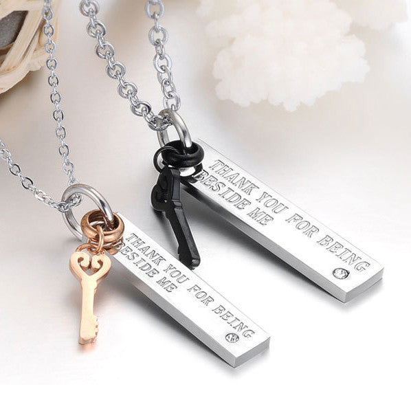 Thank You For Being Beside Me Key Shape Couple Necklaces